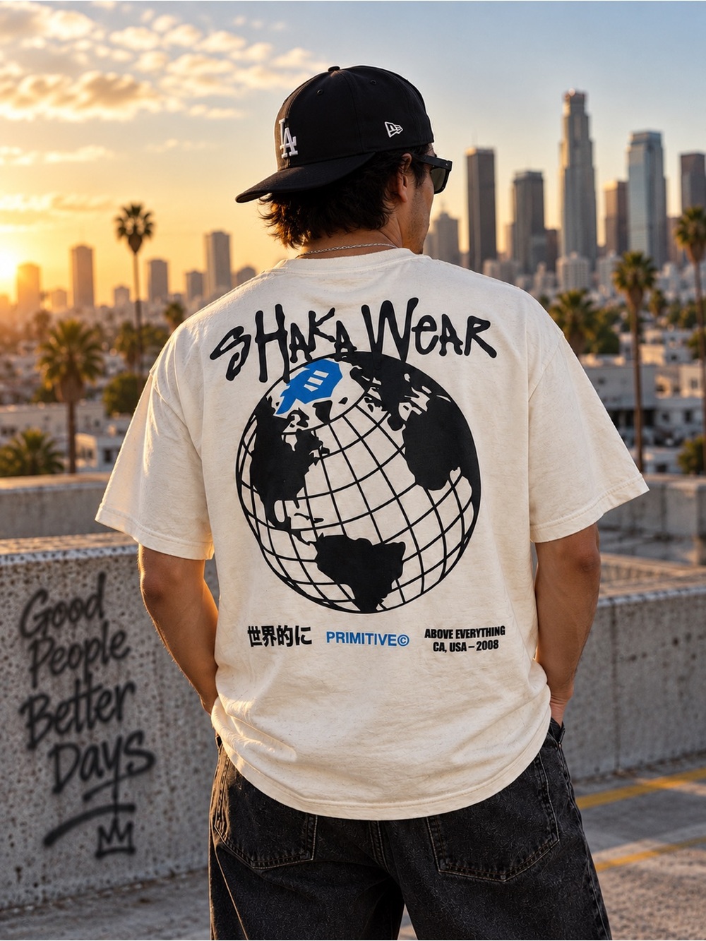 SHAKA WEAR World Famous Heavyweight Garment Dyed Graphic Tee Beige Men’s XL